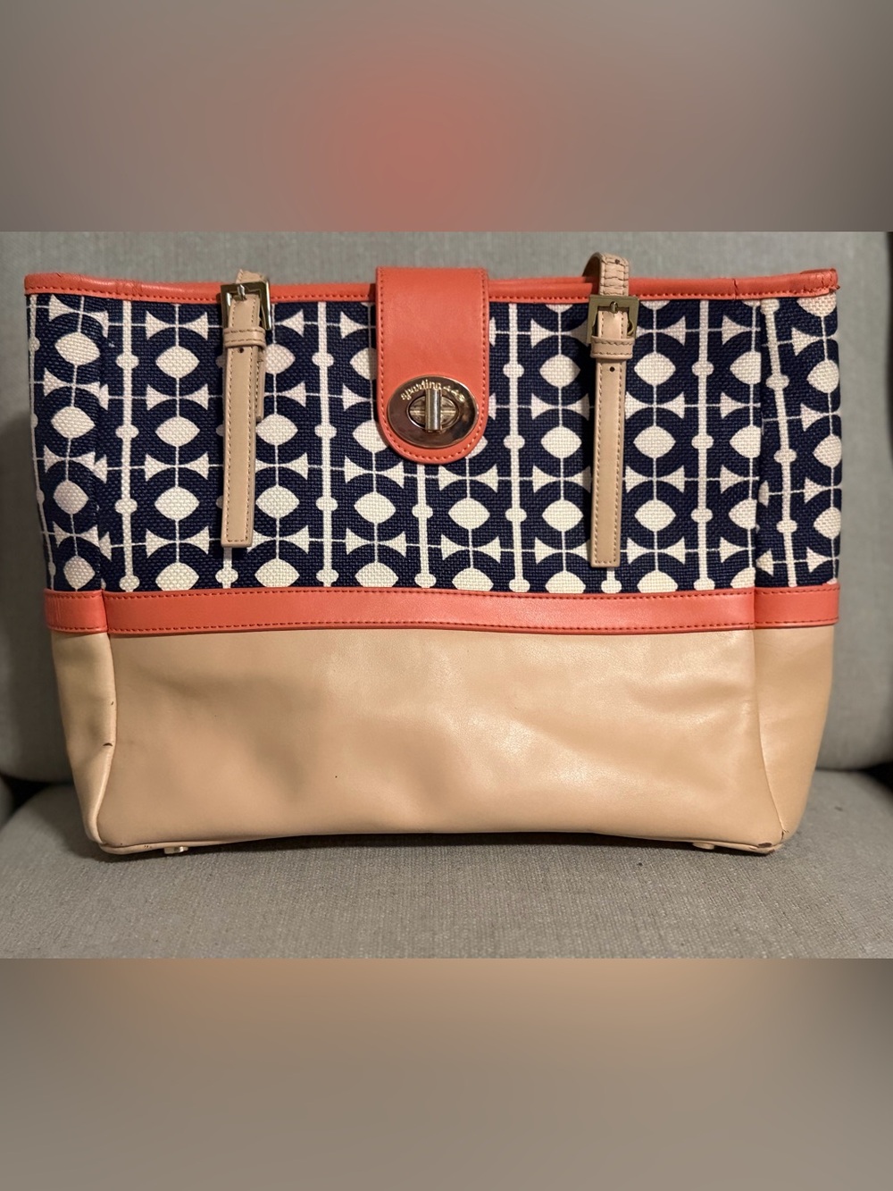 Spartina 449 Navy Geometric Canvas Tote